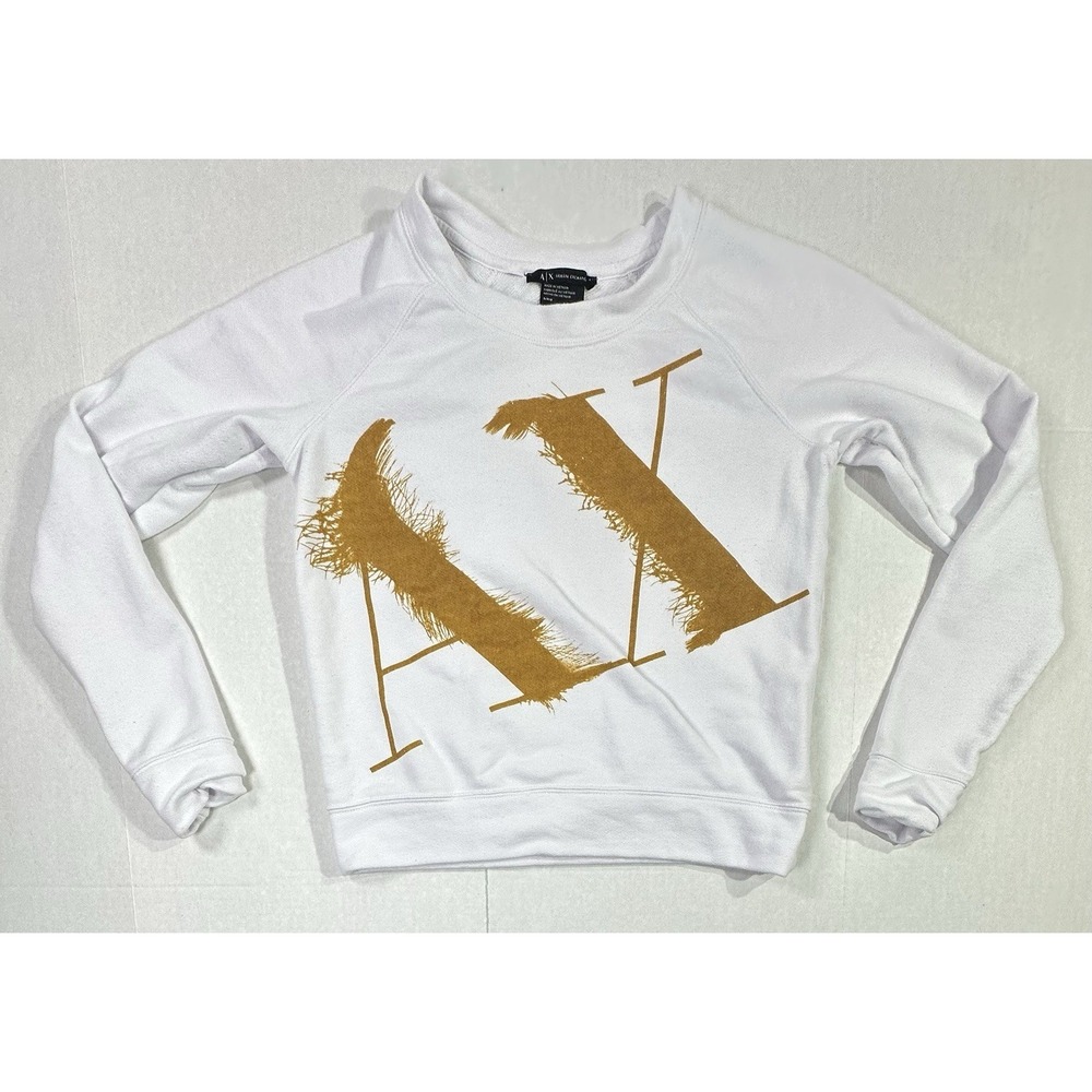 Armani Exchange Women's White Gold AX Logo Sweatshirt Size Small Crewneck